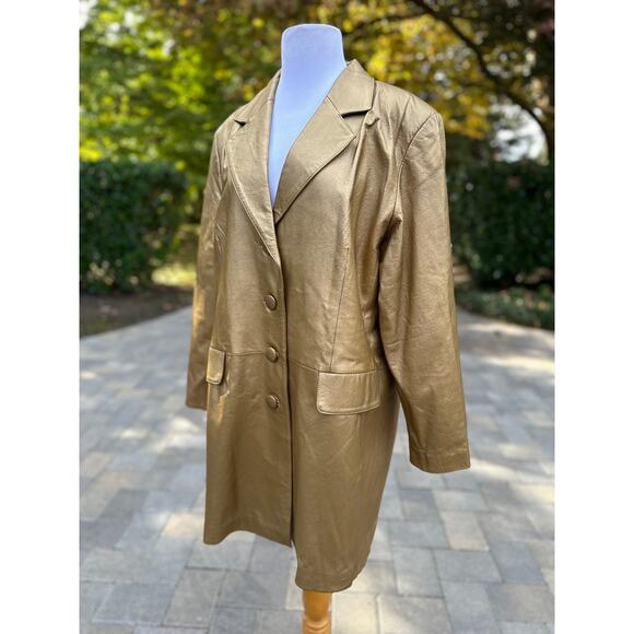 Vintage 90 Gold Metallic Leather Coat StreetStyle StreetWear FlyGirl Fall Winter - Picture 6 of 10